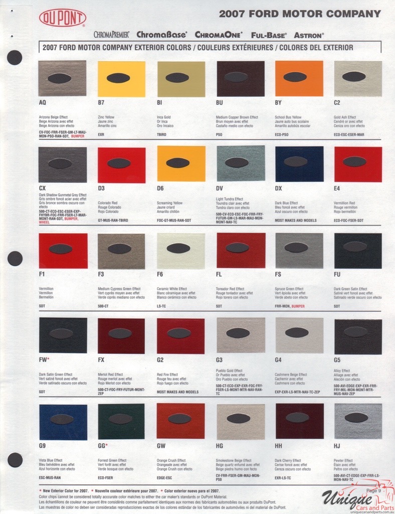 2007 Ford Paint Charts DuPont